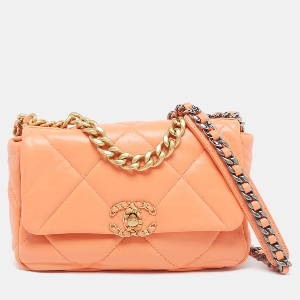 Chanel 19 Small Orange Quilted Leather Flap Bag